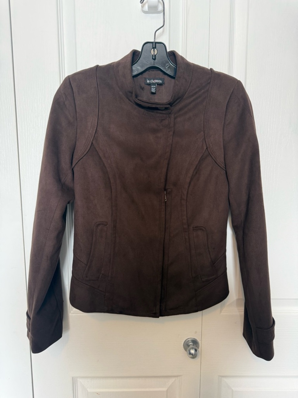 le chateau Brown Suede-Style Zip Front Jacket
